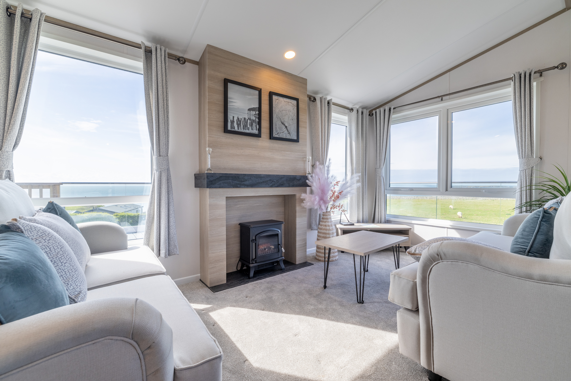 Interior of a luxury lodge at Green Meadow Holiday Park
